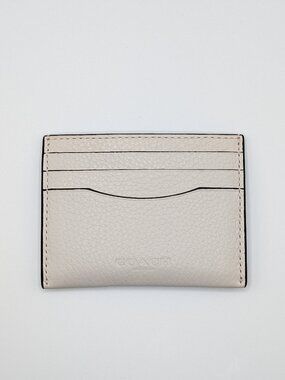 Coach Slim ID Card Case | Chalk Pebbled Leather | Embossed Logo Cardholder